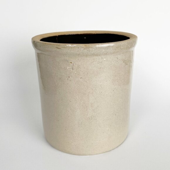 Antique Vintage Stoneware Pottery Crock Rustic Cottage Ceramic Vase Planter Pot - Picture 2 of 16
